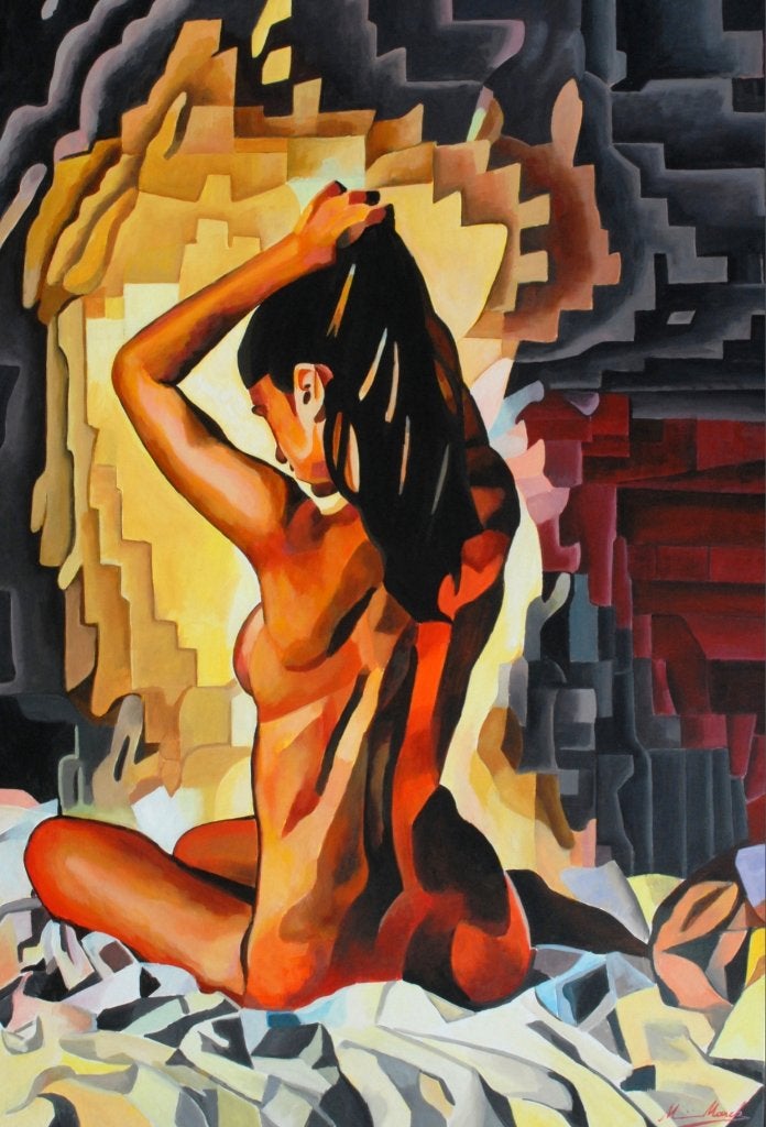 Naakt van op rug schilderij, Portrait ou Personnes, Peinture acrylique, Signé, Enlèvement