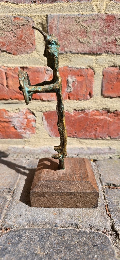 Vintage bronzen beeldje - krijger met 2 schilden (Italië), Antiek en Kunst, Ophalen of Verzenden, Brons