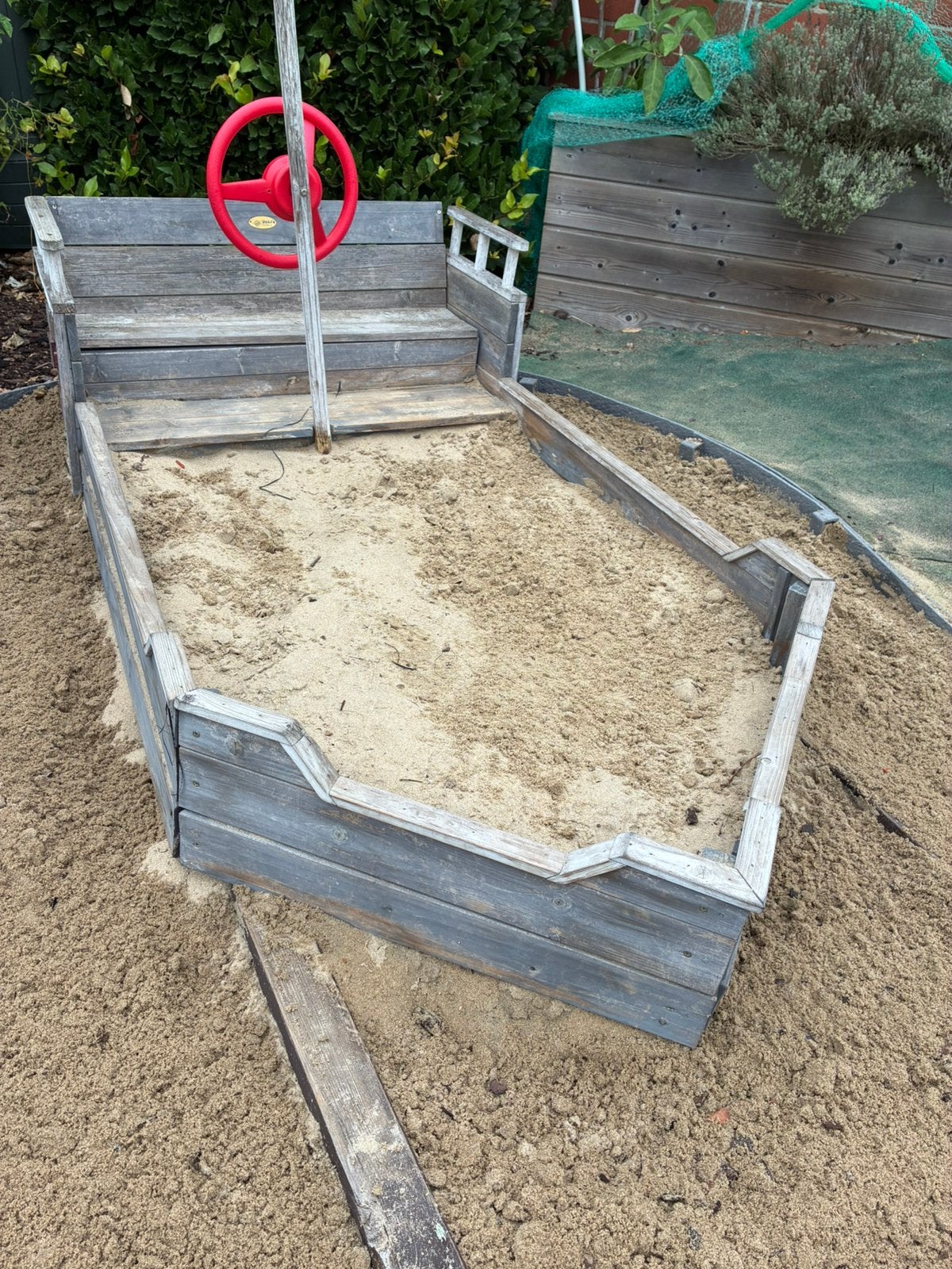 Houten Zandbak in de vorm van boot, Jardin & Terrasse, Enlèvement, Utilisé, Sable à jouer