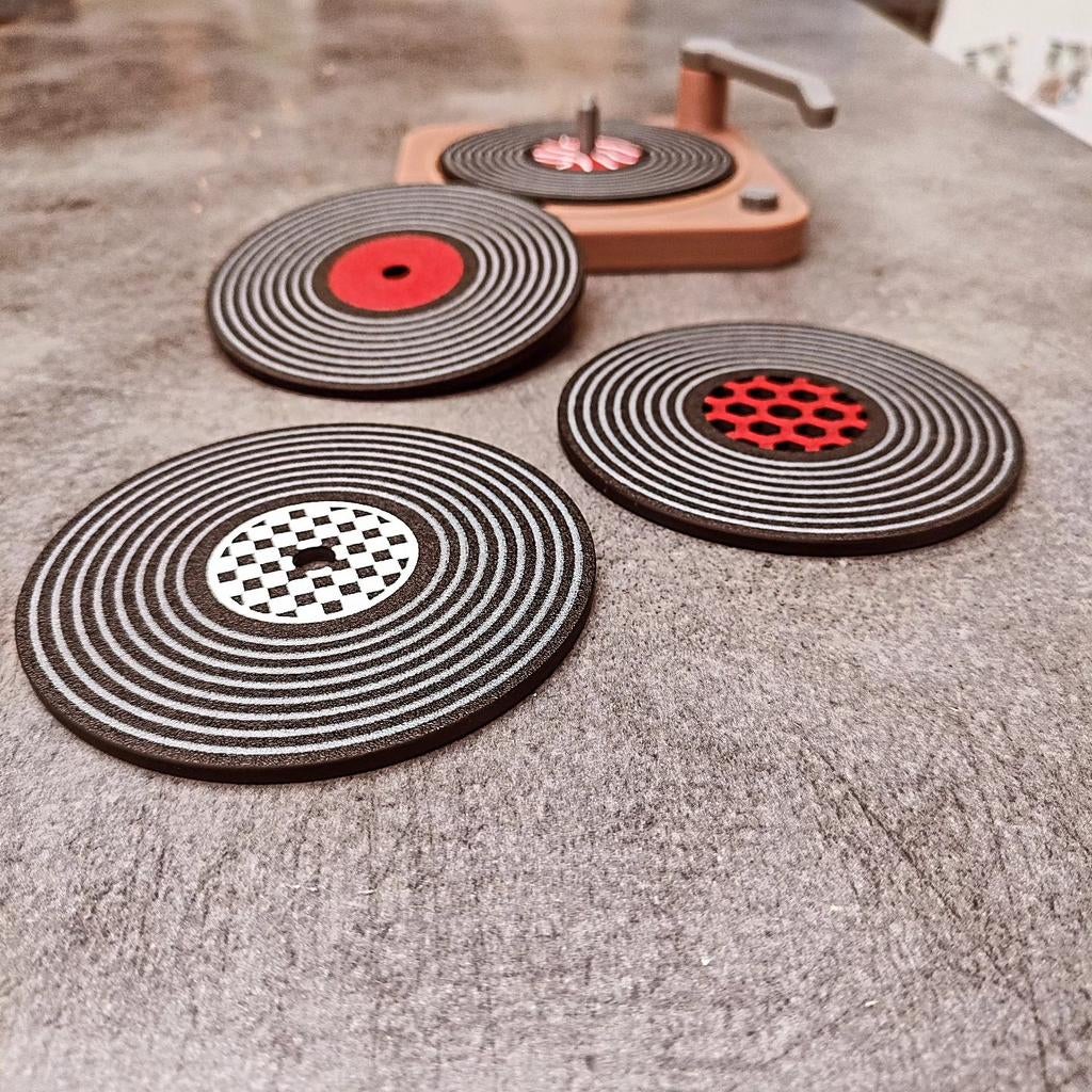 Lot de sous-verres "Vinyles" et leur support tourne-disque, Enlèvement ou Envoi