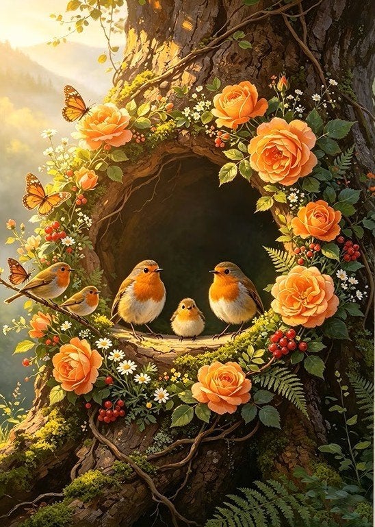 Peinture au diamant 50x40cm oiseaux papillons (rond) n 143, Neuf, Multicolore, Enlèvement ou Envoi, Autres matériaux