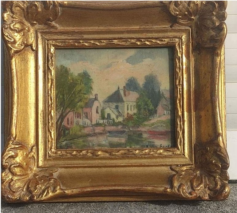 Huile sur panneau village signe v ver eecke, Antiquités & Art, Enlèvement ou Envoi, Panneau