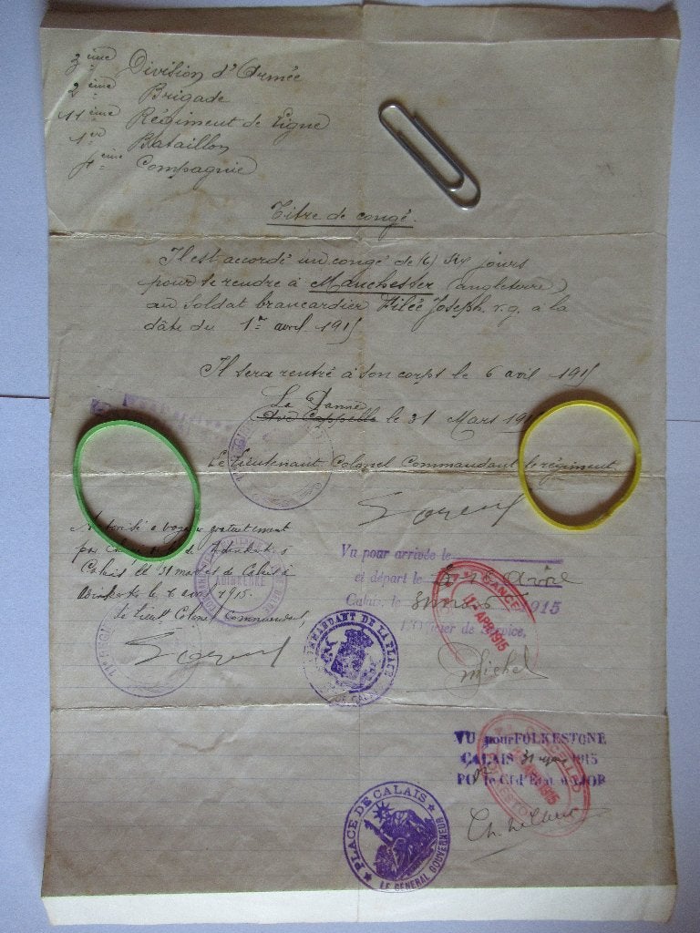 14-18 - Rare titre de congé 1915, Enlèvement ou Envoi, Armée de terre, Autres types