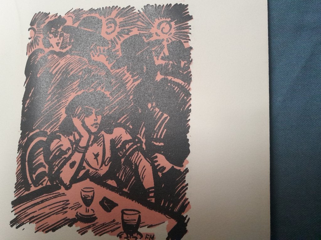 Kunst: Masereel Cat Who Fishes, gravures uit 1947, Ophalen, Stadsgezicht, 29 cm, Genummerd