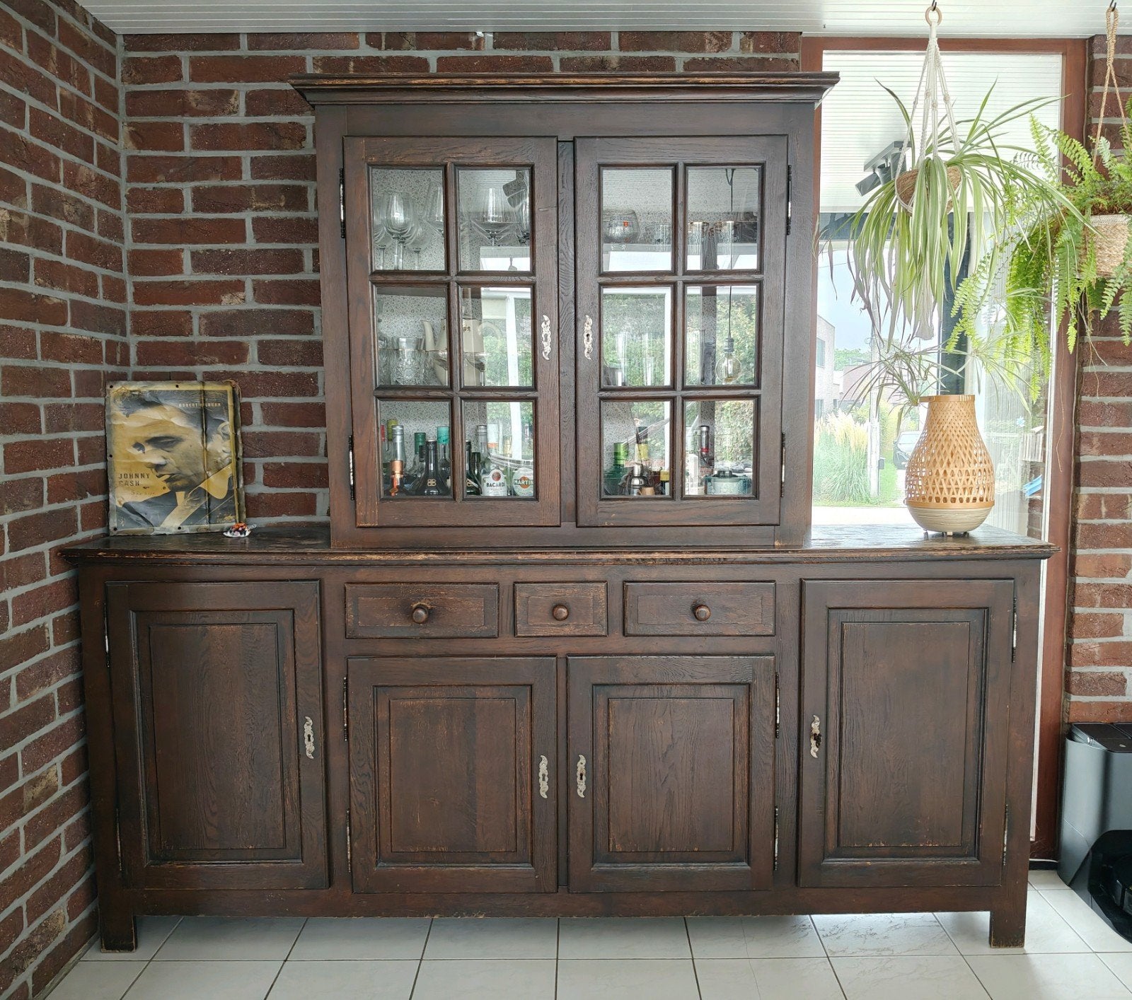 Vintage wandkast, vitrinekast, kast, hout - moet snel weg!, Gebruikt, 200 cm of meer, Met lade(s), 200 cm of meer