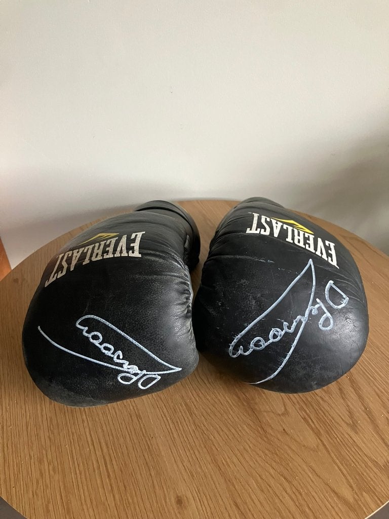 Gesigneerde bokshandschoenen van Delfine Persoon (Everlast), Sport en Fitness, Ophalen of Verzenden, Gebruikt, Bokshandschoenen