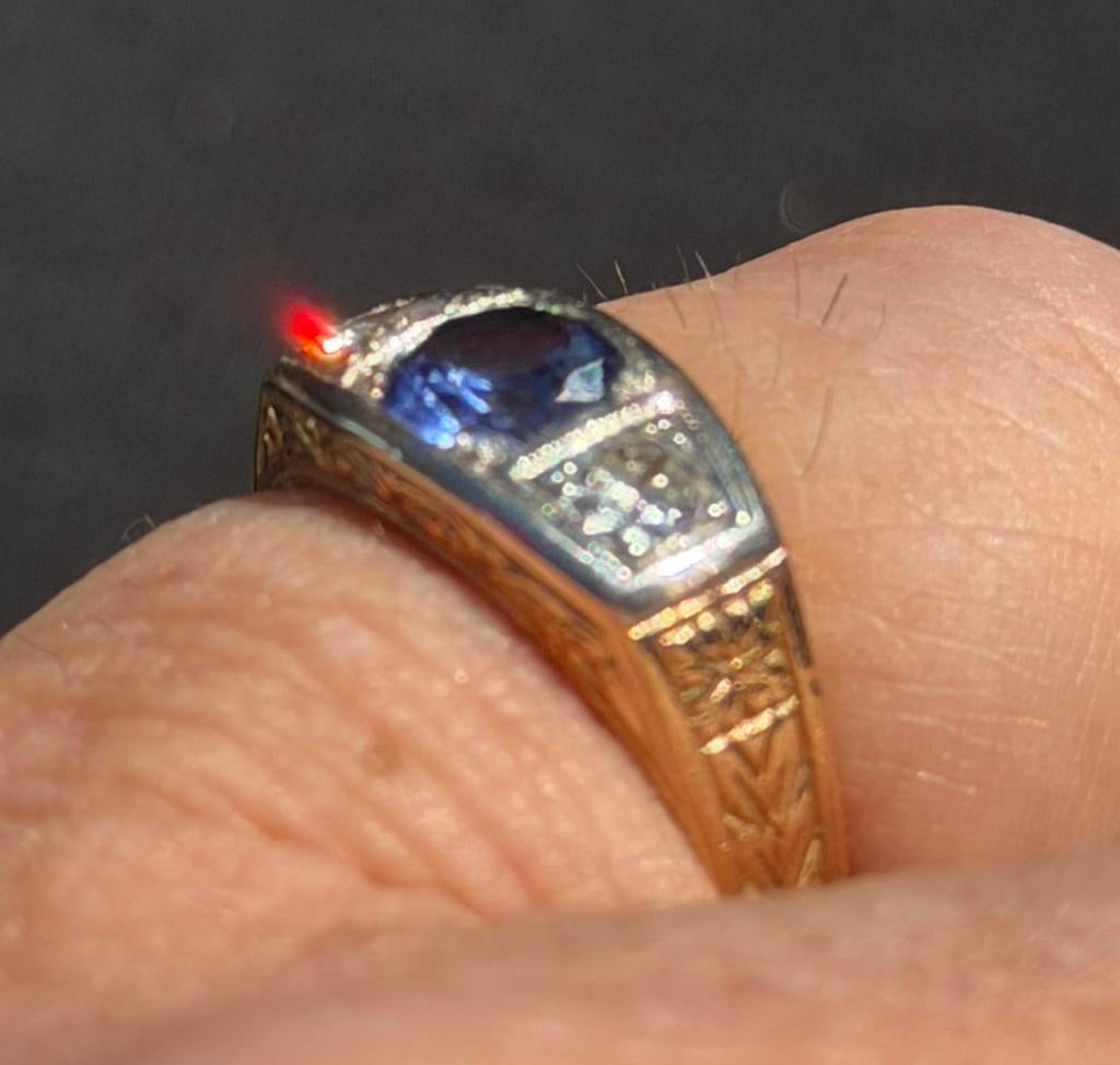 18 karaat gouden ring met natuurlijke diamant en tanzaniet!, 18 tot 19, Ophalen of Verzenden, Dame of Heer, Met edelsteen