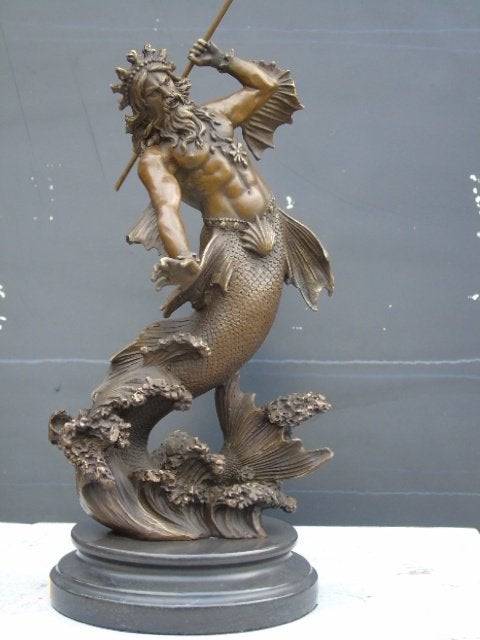 statue en bronze signé NEPTUNE dieu de la mer, Antiquités & Art, Enlèvement ou Envoi, Bronze