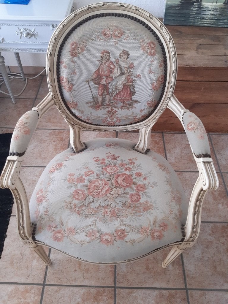 Zetel borduurstoel jaren ’70 – Louis XV stijl, Ophalen, Gebruikt, Eenpersoons, Minder dan 75 cm