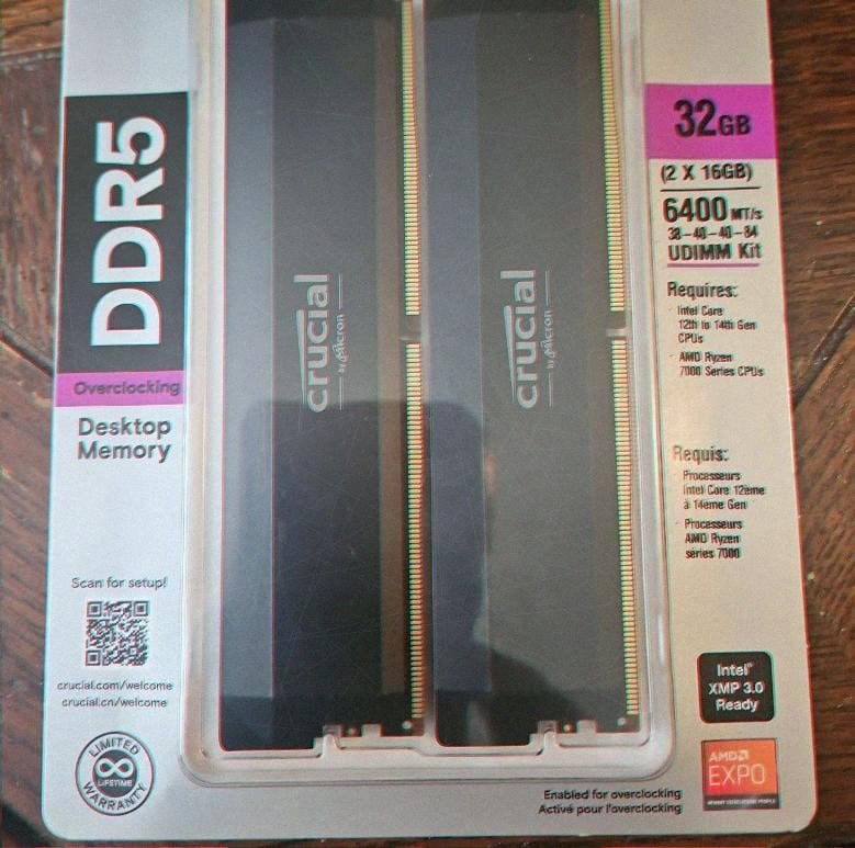 Crucial PRO DDR5 RAM 32GB 6400 MHz (2x16GB), Computers en Software, RAM geheugen, 32 GB, Nieuw, Ophalen of Verzenden, Desktop