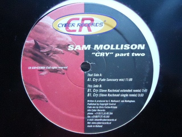 Sam Mollison – Cry (Part Two) (Cyber Records), CD & DVD, 12 pouces, Trance, Enlèvement ou Envoi, Utilisé