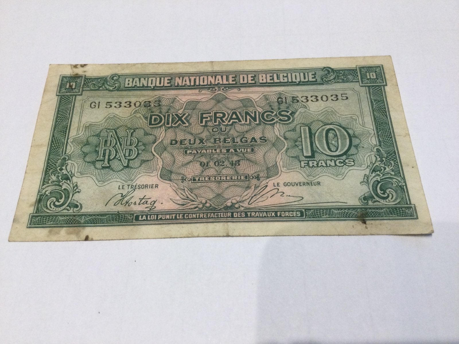 België 10 Frank 1943, Postzegels en Munten, Bankbiljetten | België, Ophalen of Verzenden