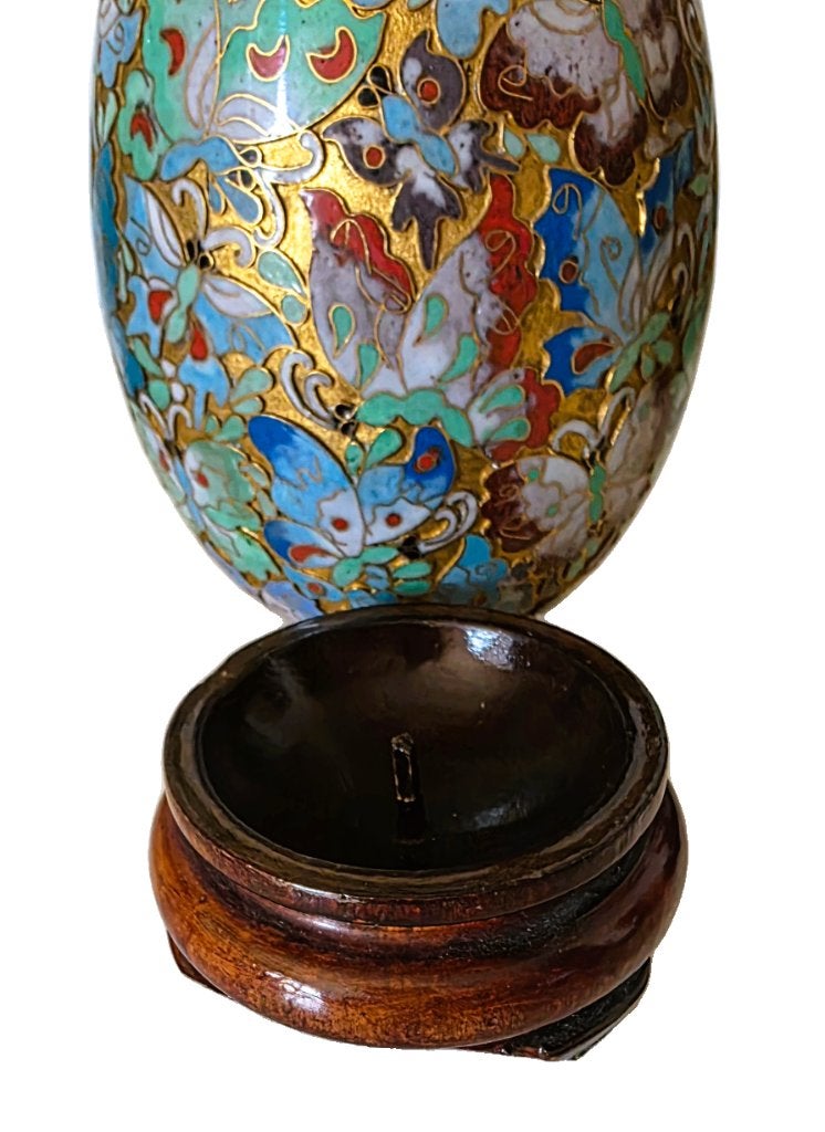 Cloisonné ei met vlinders, 21 cm., Ophalen of Verzenden