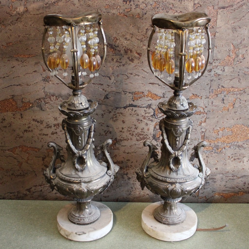 Paar Antieke / Vintage Tafellampen met Marmeren Voet, Ophalen of Verzenden