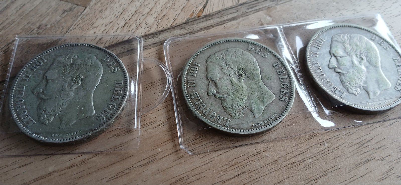 3 zilveren munten  – 5 Francs 1873 (Leopold II, Ophalen of Verzenden, Gebruikt