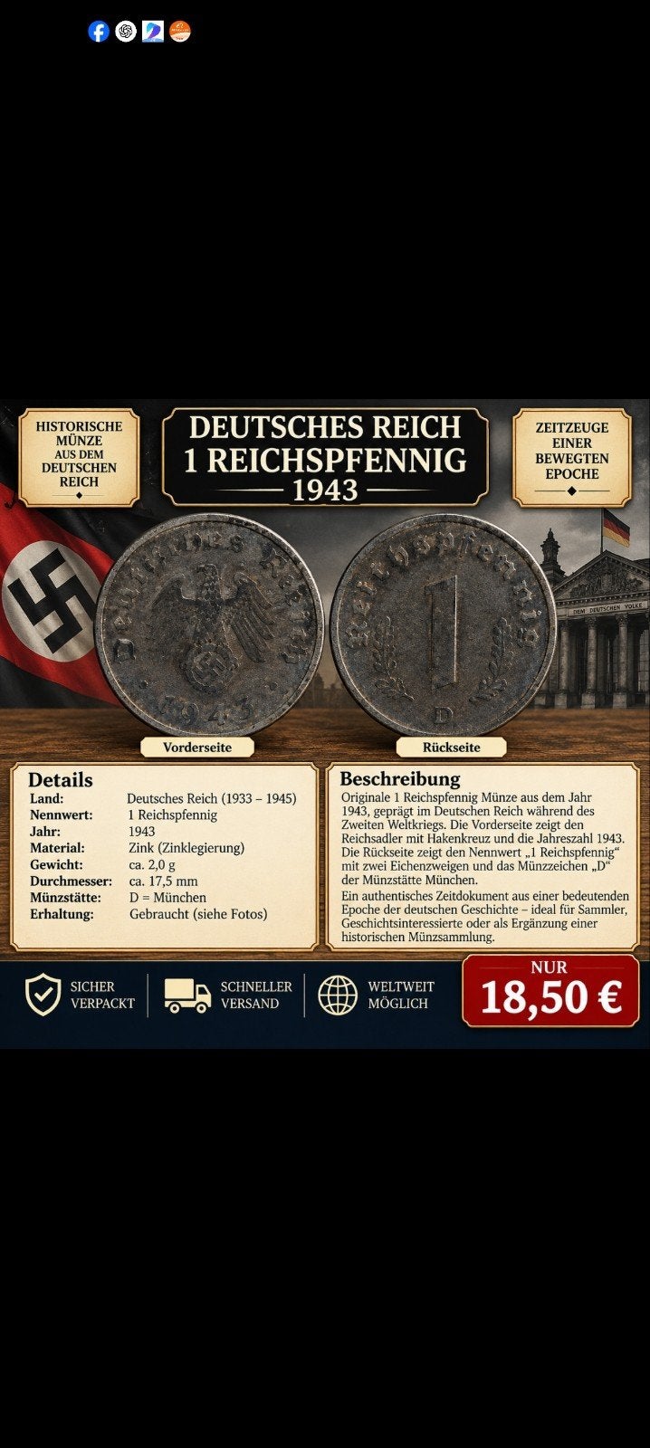 pièce de monnaie allemande, Enlèvement ou Envoi
