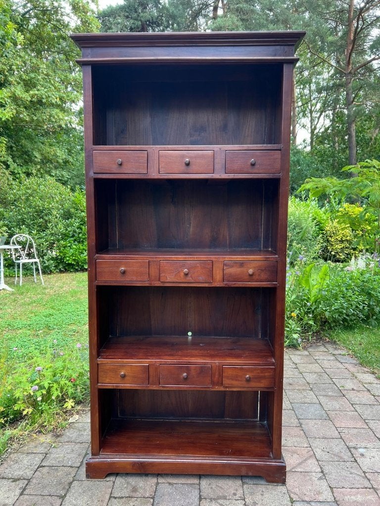 Teakhouten koloniale kast / boekenkast lades – massief teak, Maison & Meubles, Armoires | Bibliothèques, Comme neuf, 50 à 100 cm