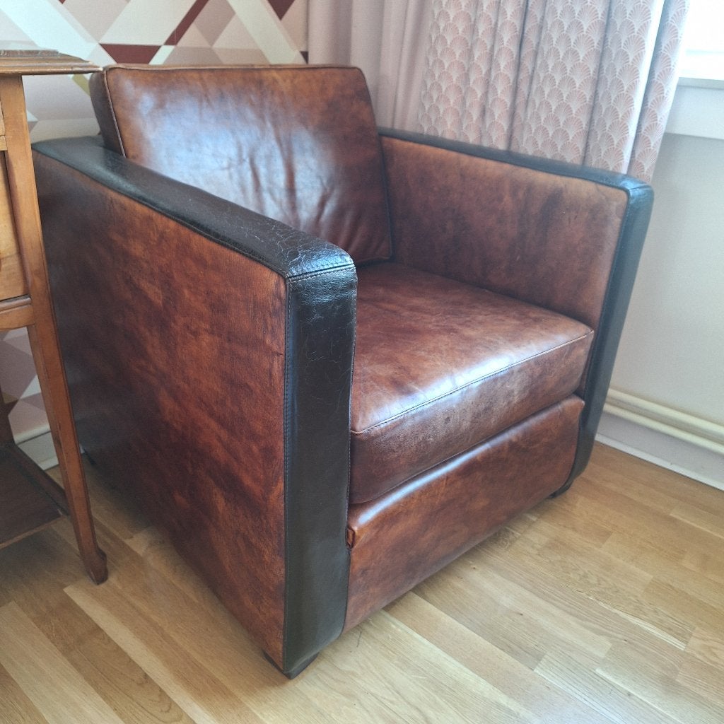 Art Deco leren fauteuil, Ophalen