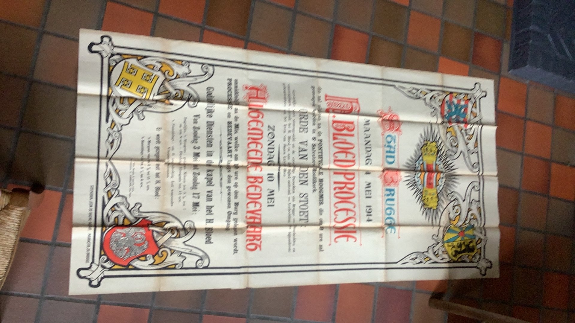 Mega grote affiche bloedprocessie brugge 1914 oorlogsjaren, Verzamelen, Ophalen of Verzenden, Zo goed als nieuw