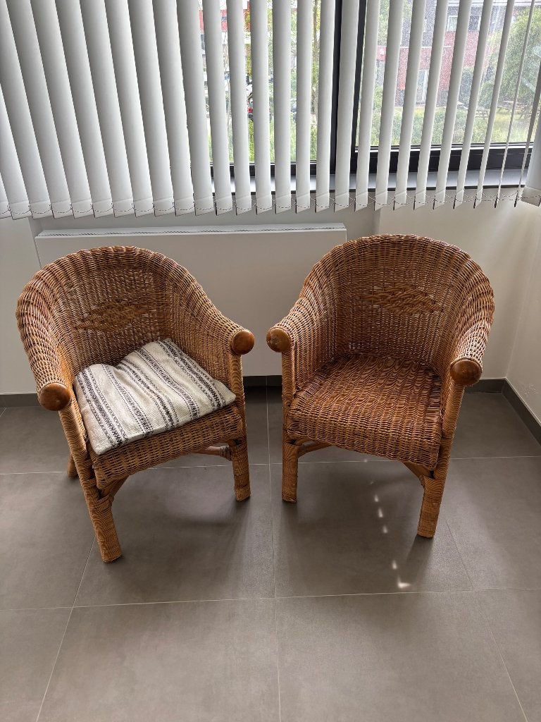 2 Rotan stoelen/zeteltjes, Maison & Meubles, Chaises, Osier ou Rotin, Autres couleurs, Deux, Enlèvement