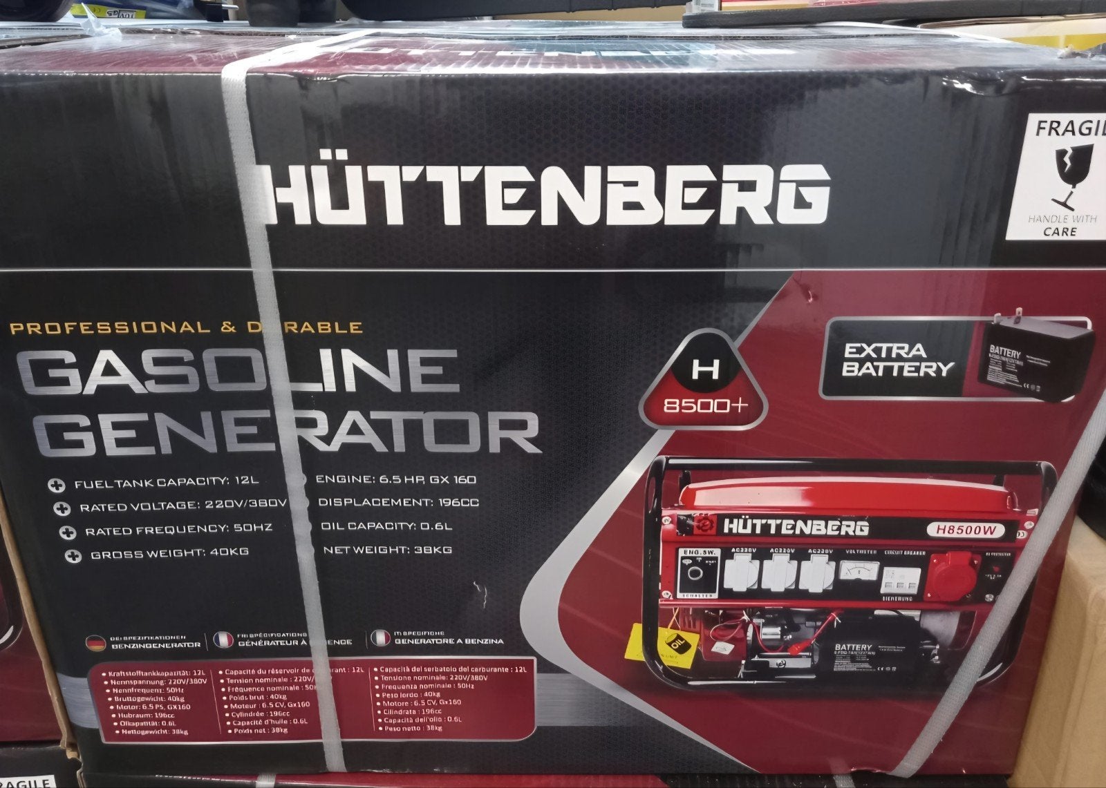 Generator HUTTENBERG H8500W.  Met elektrische starter, Ophalen