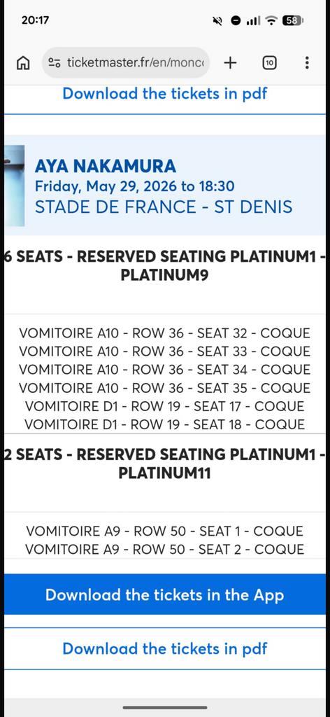 Place de concert AYA NAKAMURA stade de FR face a la scene, Tickets & Billets