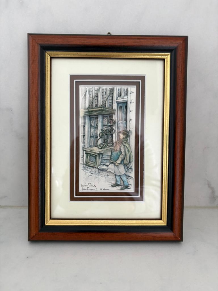 Reproduction d'Anton Pieck, Antiquités & Art, Enlèvement, 21 cm, 16 cm, Encadré