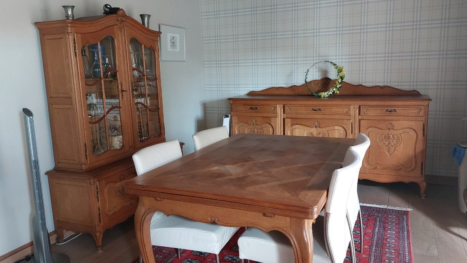 eiken eetkamerset – vitrinekast, dressoir en tafel (, Maison & Meubles, Salles à manger complètes, Enlèvement