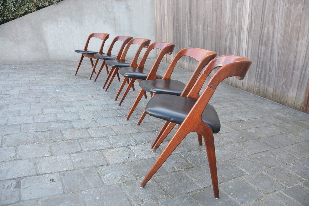 6 Schiønning & Elgaard eetkamerstoelen — Deens, jaren '60, Gebruikt, Bruin, Ophalen of Verzenden, Vijf, Zes of meer stoelen