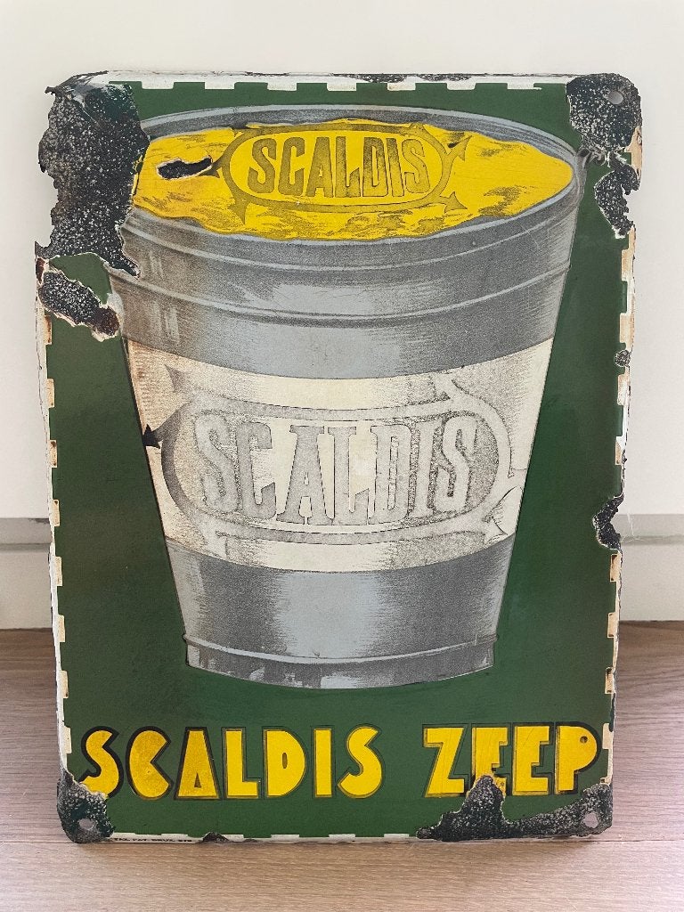 Zeldzaam emaille reclamebord Scaldis, Verzamelen, Ophalen of Verzenden, Gebruikt, Reclamebord