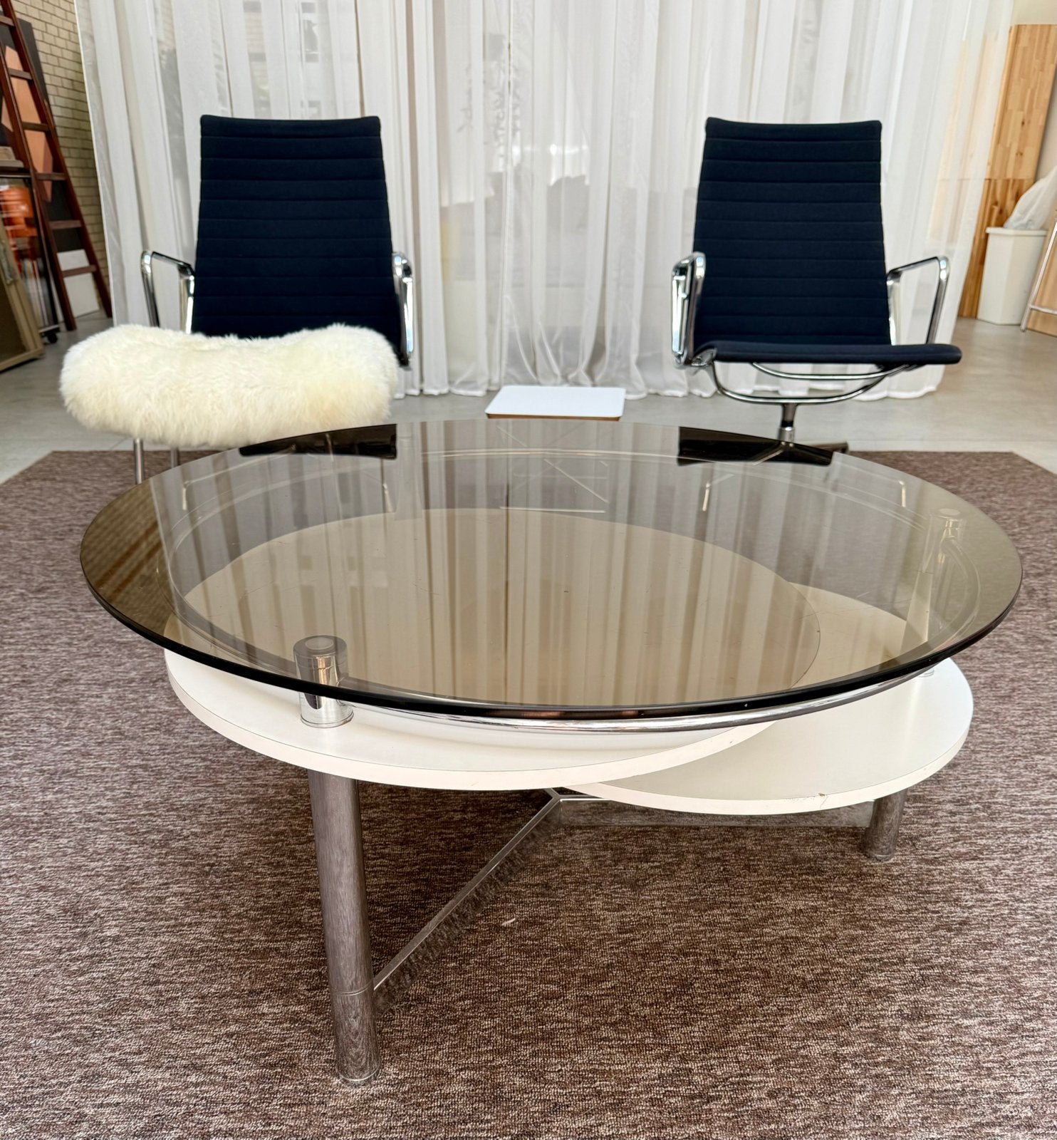 Vintage salontafel, Ophalen, Zo goed als nieuw, Rond, Glas