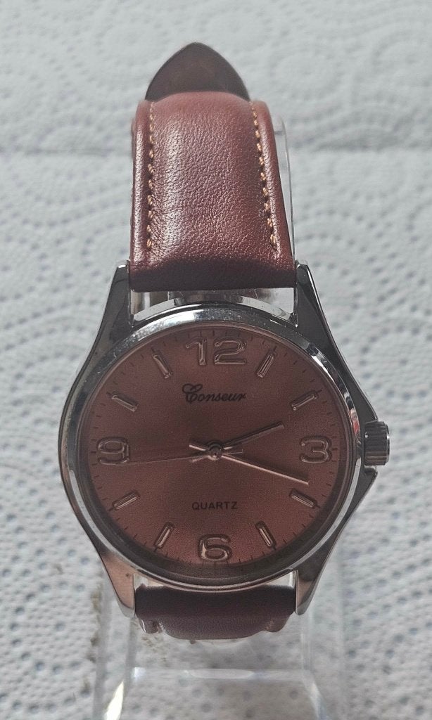 Montre CONSEUR Quartz – Cadran Brun – Bracelet Cuir, Enlèvement ou Envoi, Utilisé, Brun, Cuir