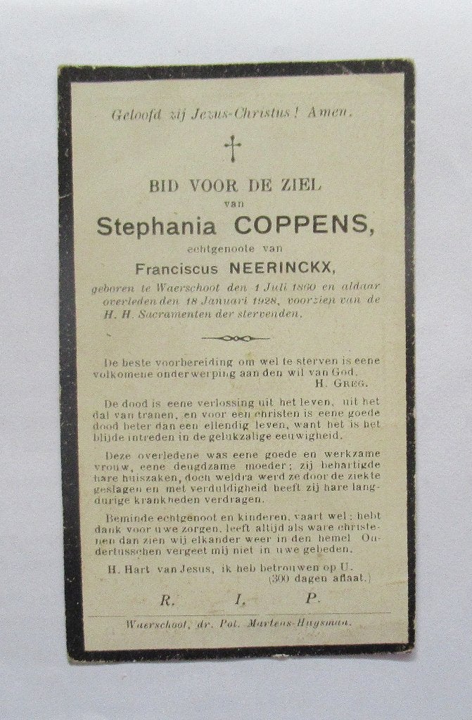 bidprentje  1928  waerschoot, Verzenden, Bidprentje