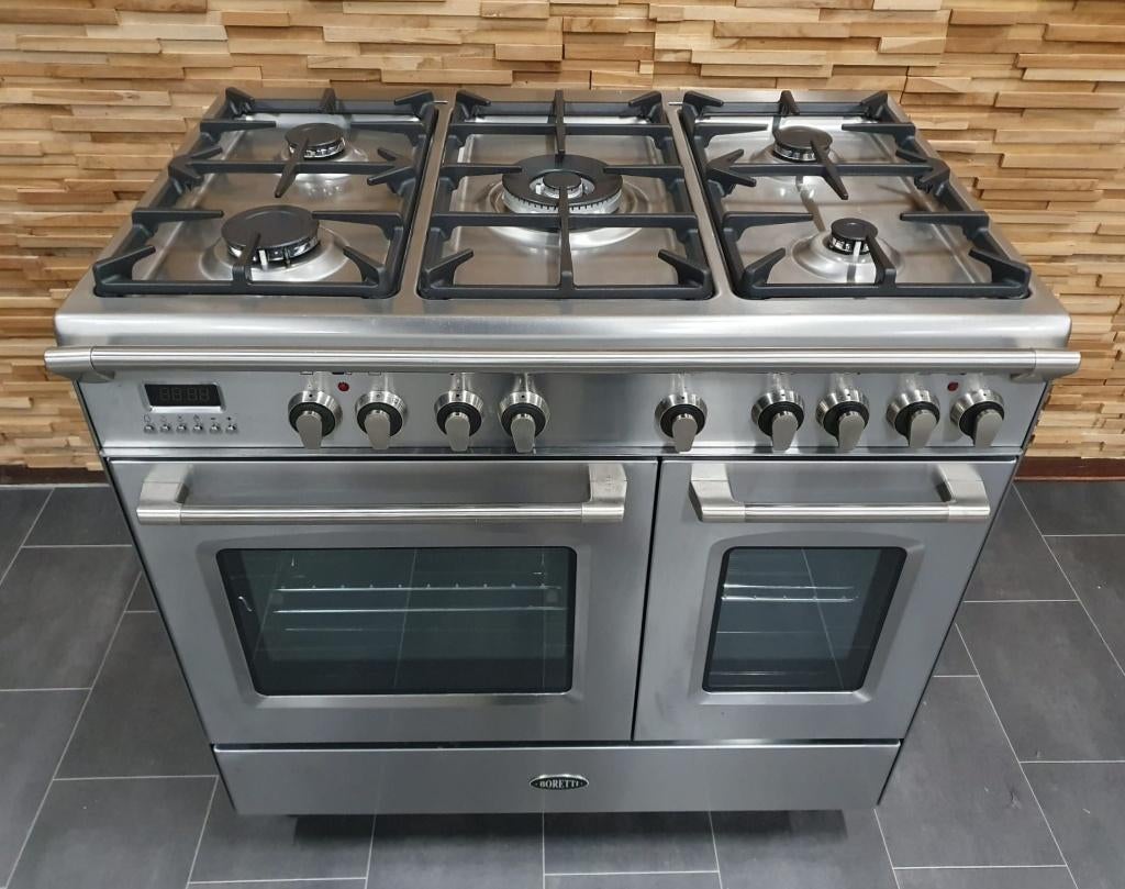 🔥Luxe Boretti Fornuis 90cm RVS 5 pitten 2 ovens, Ophalen, 60 cm of meer, Zo goed als nieuw, Energieklasse A of zuiniger