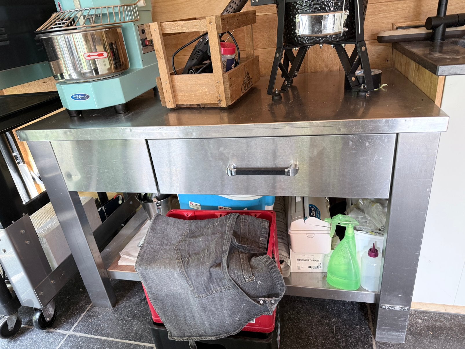 Stevige rvs werktafel tafel met grote lade bakkerij, Zakelijke goederen, Ophalen