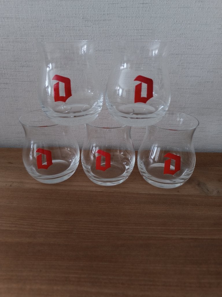 5 nieuwe DUVEL WHISKEY glazen met Rode letter D, Verzamelen, Biermerken, Ophalen of Verzenden, Nieuw, Glas of Glazen, Duvel