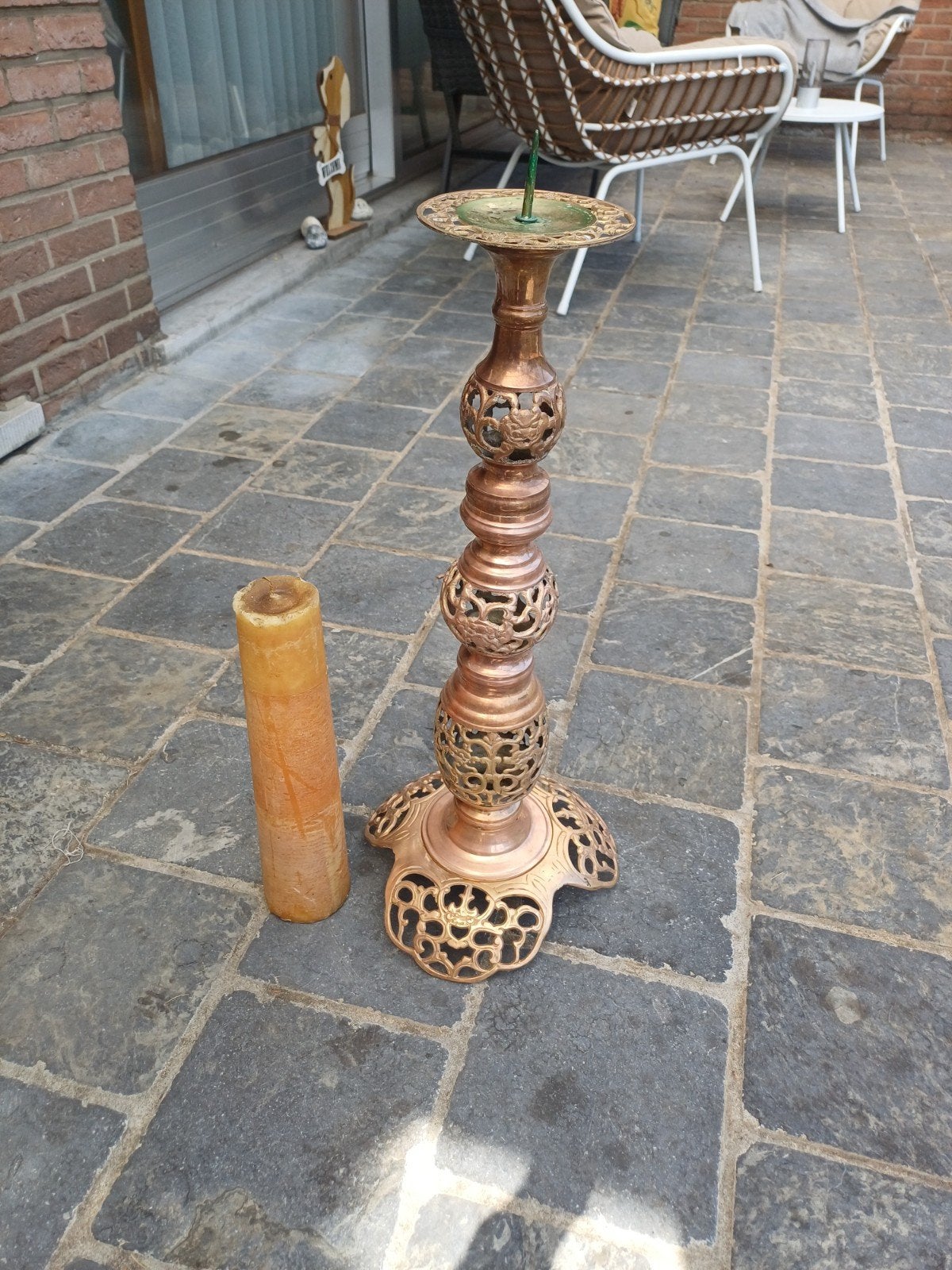 Chinese koperen kandelaar., Antiek en Kunst, Ophalen of Verzenden, Koper