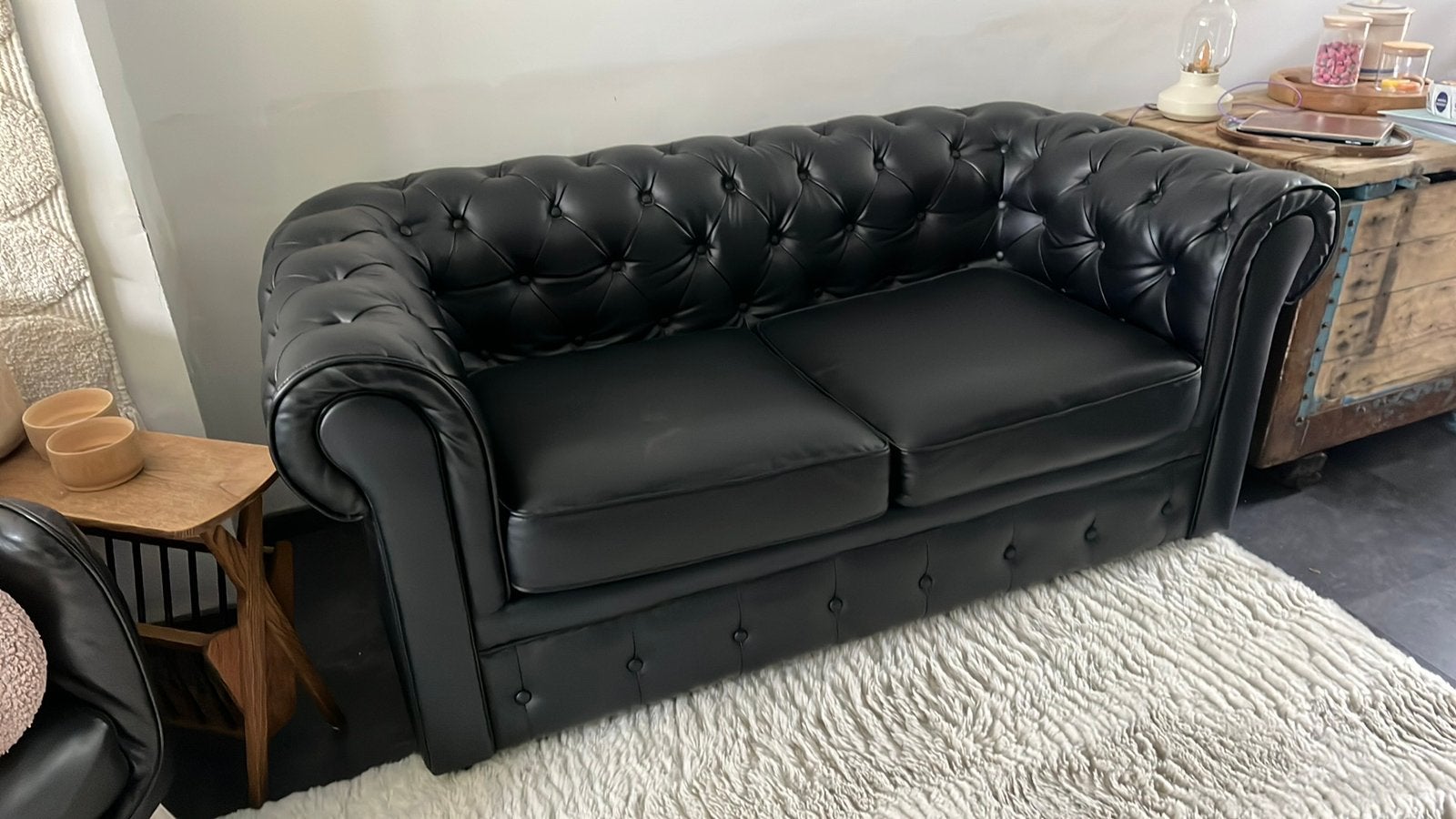 Chesterfield look imitatie lederen zetel, Enlèvement, Utilisé, Deux personnes, Banc droit