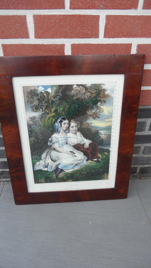 Lithographie en couleur de 1845 « Frère et sœur », Antiquités & Art, Art | Lithographies & Sérigraphies, Enlèvement