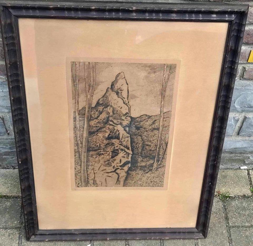 Gravure signe Fernand verhaegen, Antiquités & Art, Enlèvement ou Envoi, Gravure