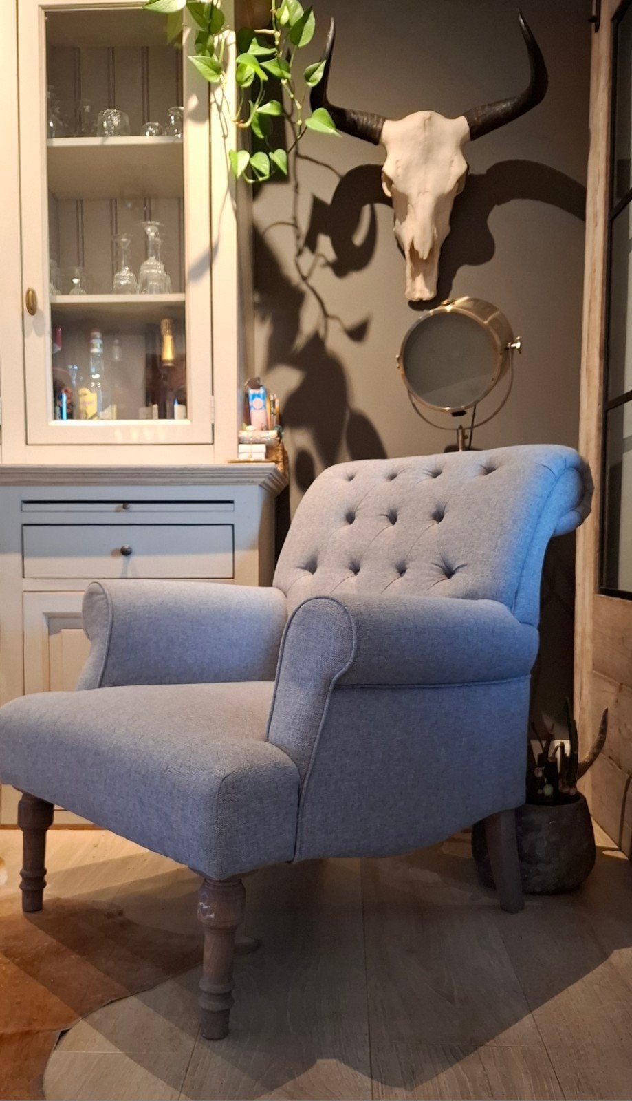 Grijze landelijke fauteuil, leuk zeteltje, Ophalen