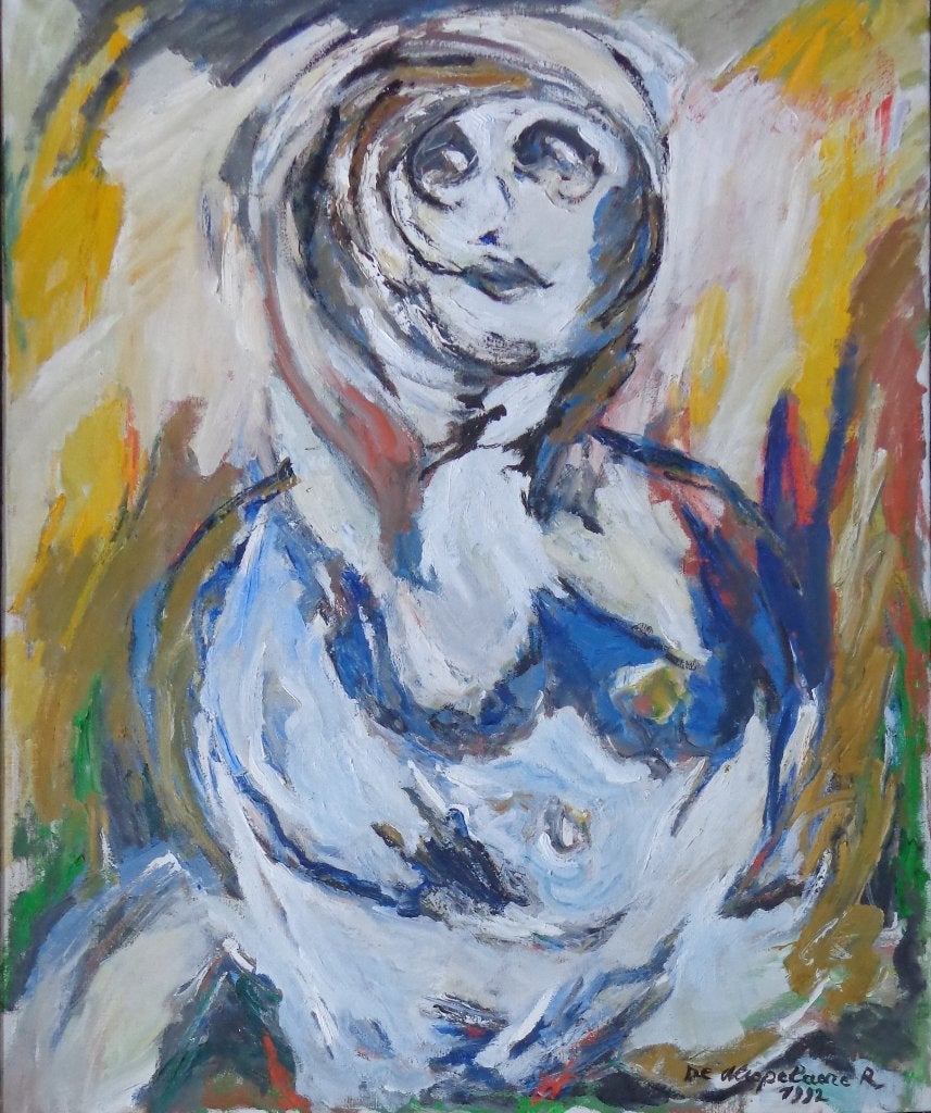 ROBERT DE WISPELAERE ZITTEND NAAKT OLIEVERF 124x102cm KADER, Peinture à l'huile, Signé, Figures, Autres matériaux