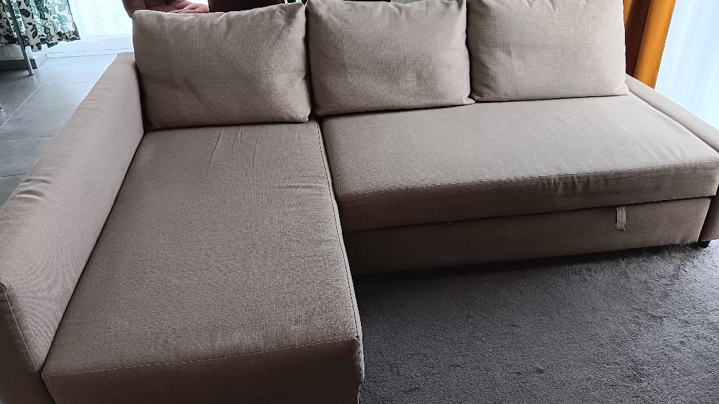 Canapé convertible angle+rangement " beige"- ikea FRIHETEN, Trois personnes, 200 à 250 cm, 125 à 150 cm, Enlèvement