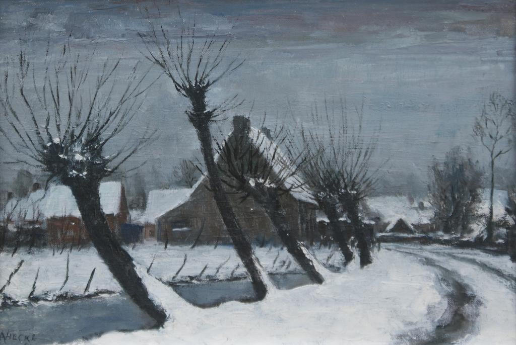 Albert Van Hecke (1909-1993): Winter Biezestraat 1951 (59x49, Ophalen of Verzenden