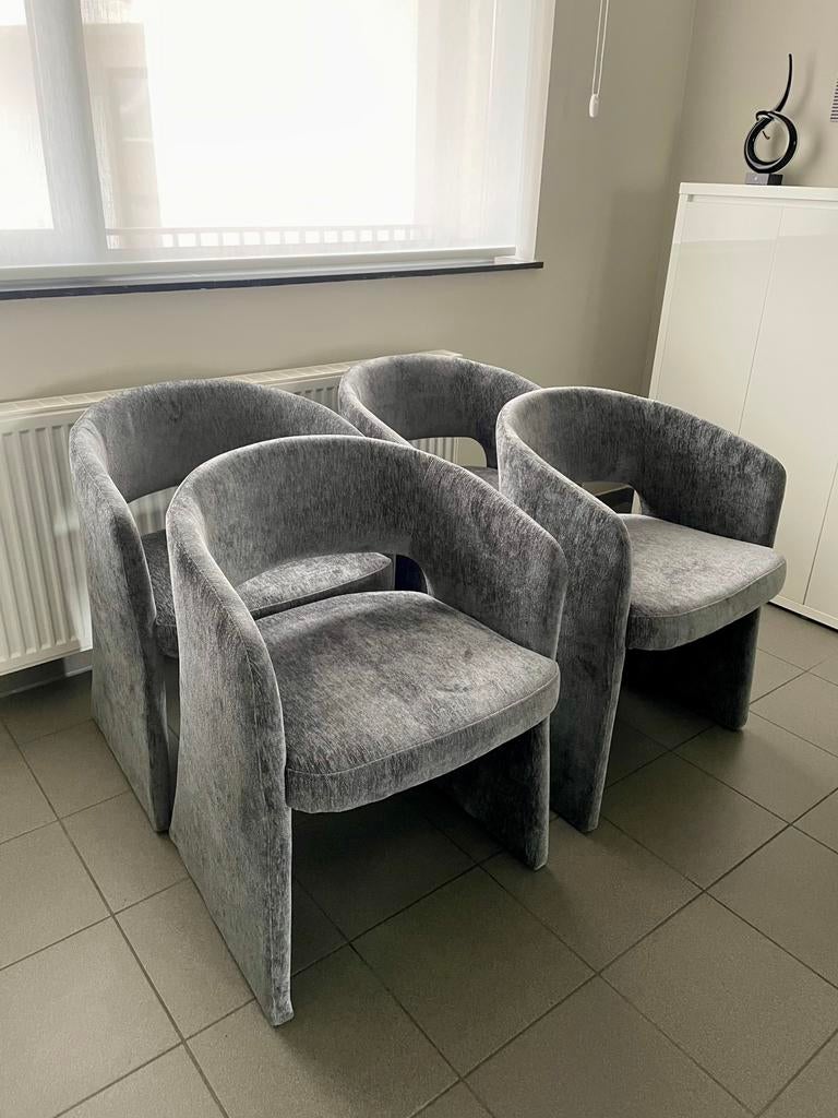 4 Designstoelen grijs/antraciet, Huis en Inrichting, Stoelen, Ophalen, Zo goed als nieuw, Grijs, Stof