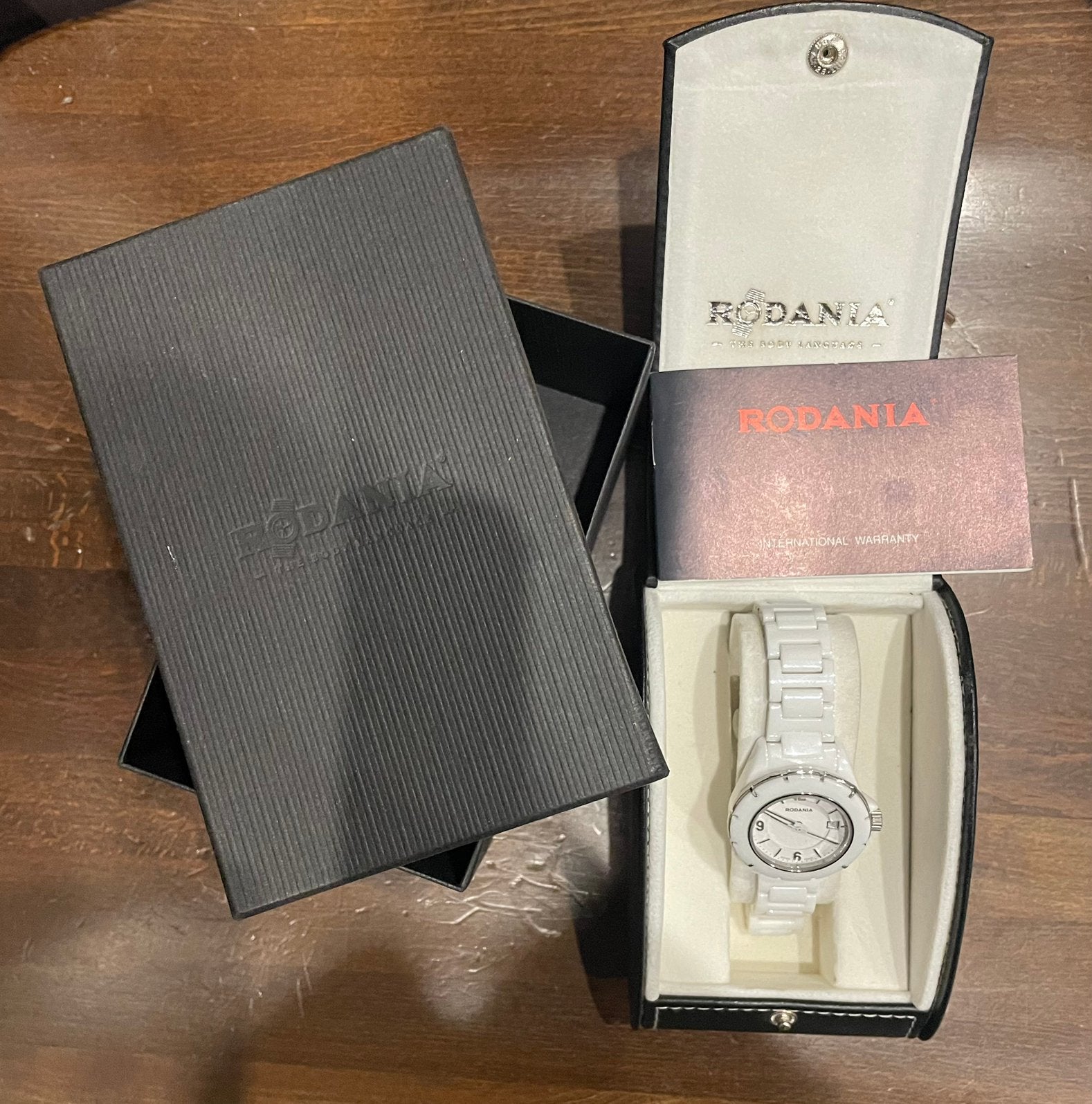 RODANIA wit dameshorloge — bijpassende kast en armband, Staal, Gebruikt, Staal, Polshorloge