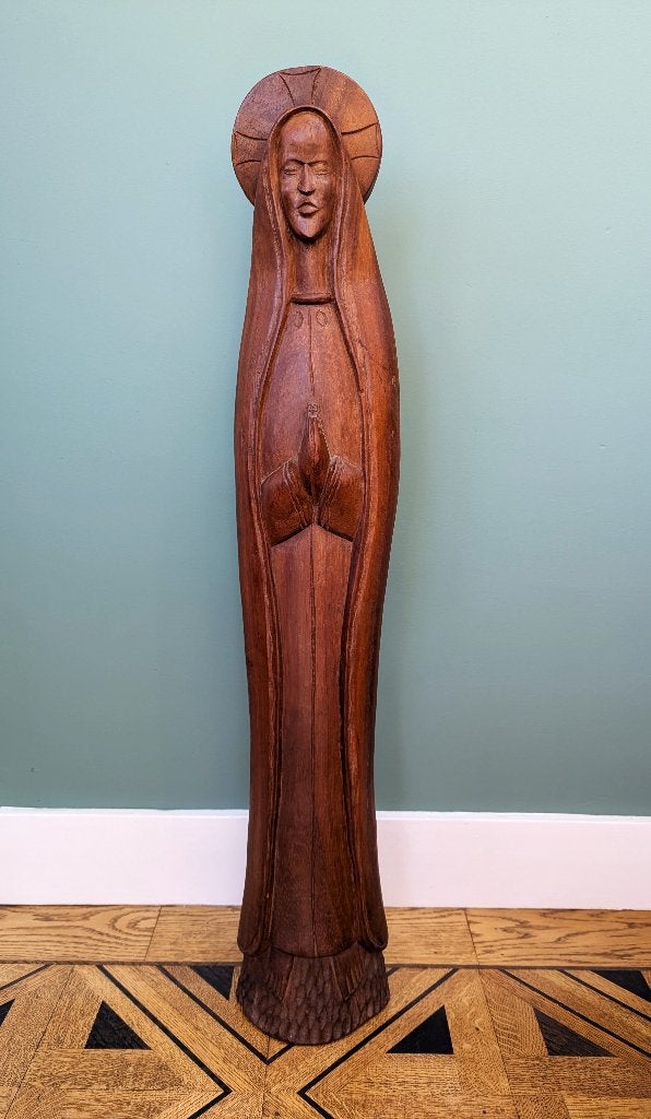 Groot handgesneden houten Mariabeeld 93 cm – kerkbeeld, Antiek en Kunst, Ophalen of Verzenden