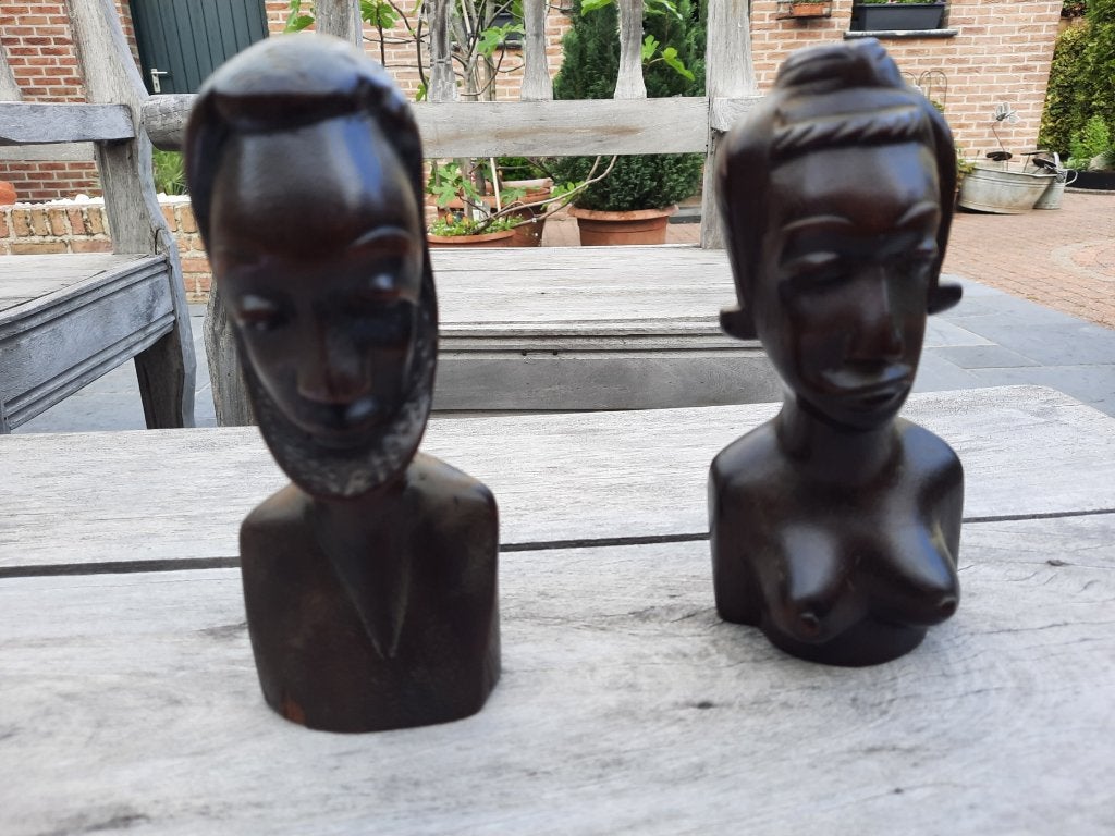2 beeldjes - Afrikaanse kust, Houtsnijwerk, Ophalen of Verzenden, Handgemaakt, Hout