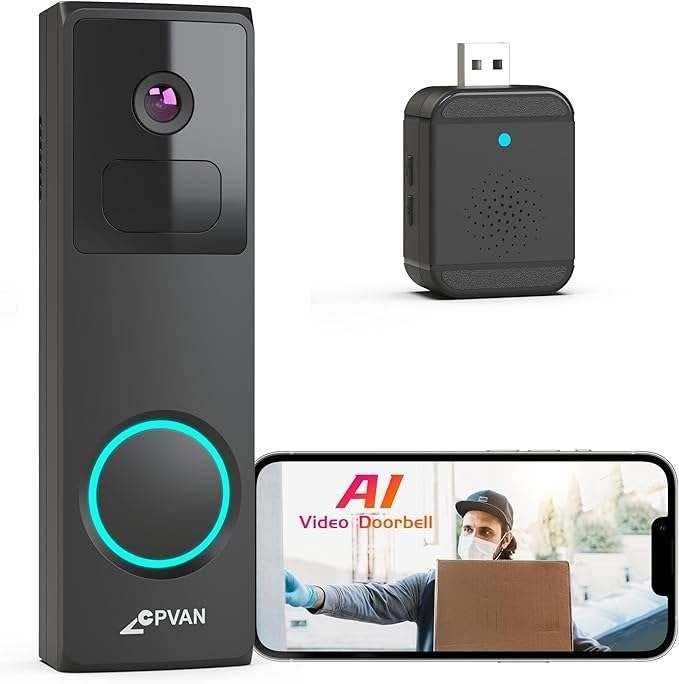 CPVan+Chime draadloze videodeurbel, hd met AI-analyse, Ophalen of Verzenden, Bewegingsdetectiesensor, Nieuw, Draadloos