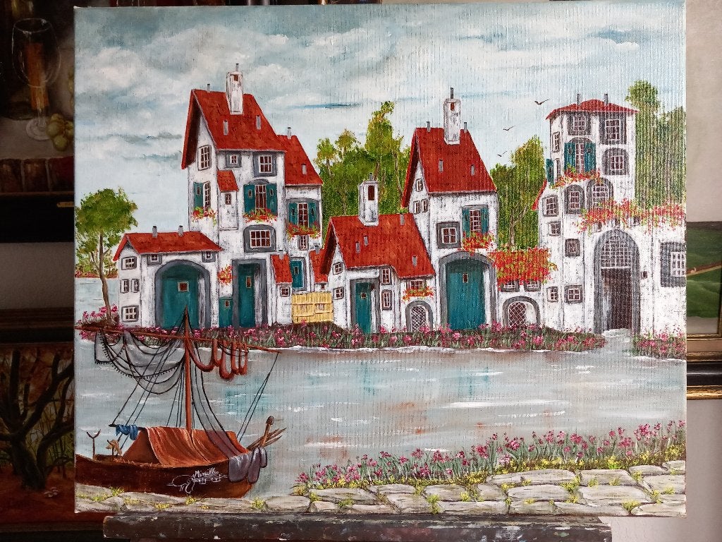 sprookjesdorp, Ophalen, Doek, Olieverf, Klassiek